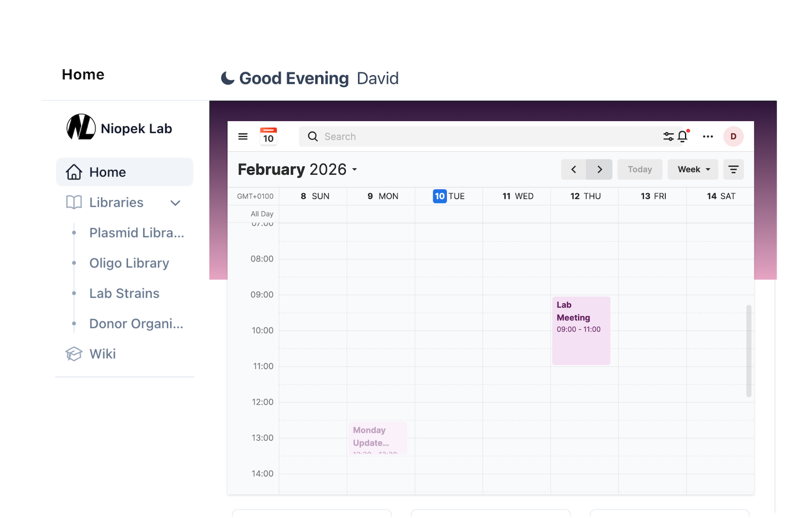 Organization of Lab Calendar and Notifications